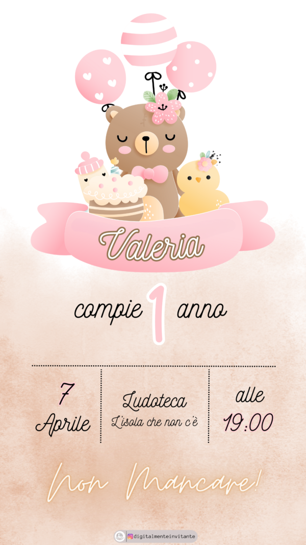 Invito primo compleanno teddy