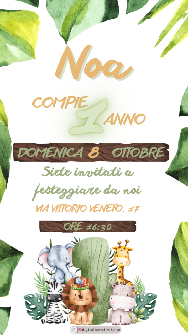 Invito primo compleanno animali