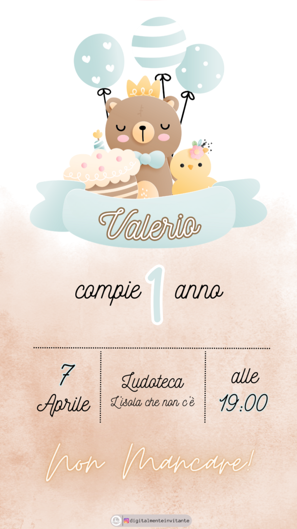 Invito primo compleanno teddy - immagine 2